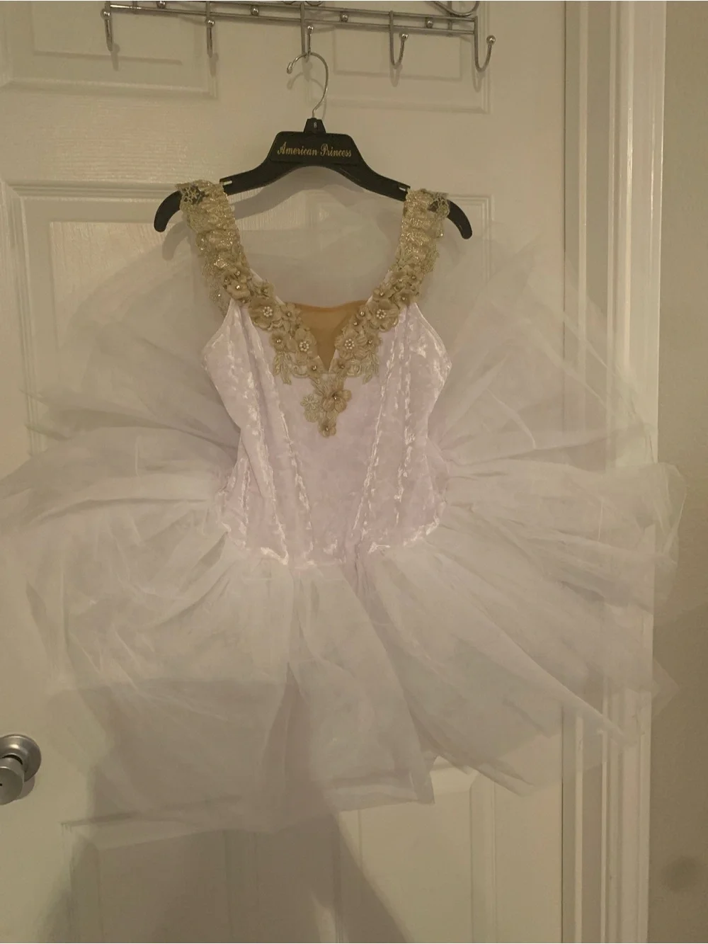 Kids White and Gold Ballet Tutu Costume with Embellished Bodice